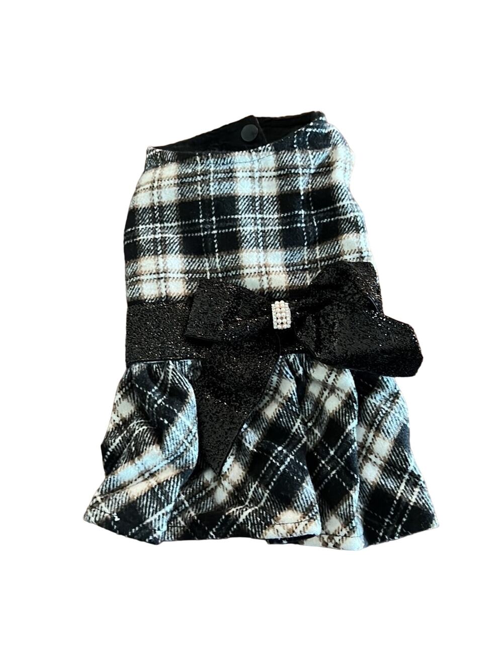Yikeyo Black Plaid Dog Dress with Bling Bow Small Soft Warm Size Small